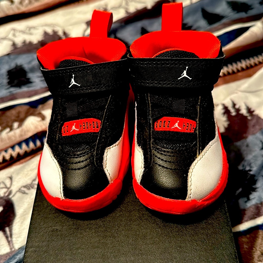 Toddler black and red jordans